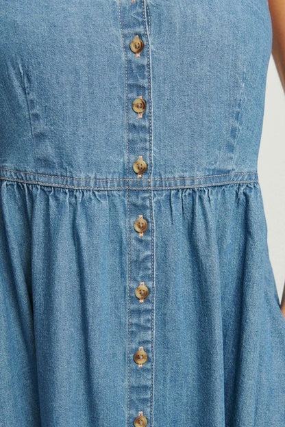 Button Front Blue Denim Cami Dress - Tigbul's Variety Fashion Shop
