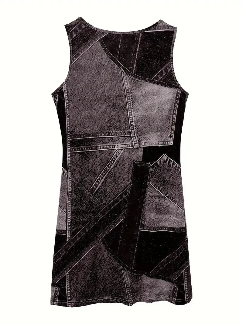 Patchwork Scoop Neck Denim Tank Dress - Tigbul's Variety Fashion Shop