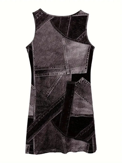 Patchwork Scoop Neck Denim Tank Dress - Tigbul's Variety Fashion Shop