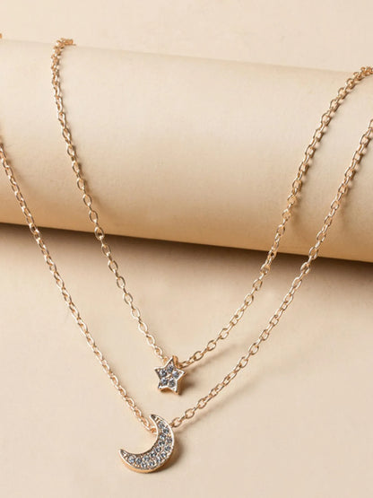 Double Layered Star and Moon Pendant Necklace - Tigbul's Variety Fashion Shop