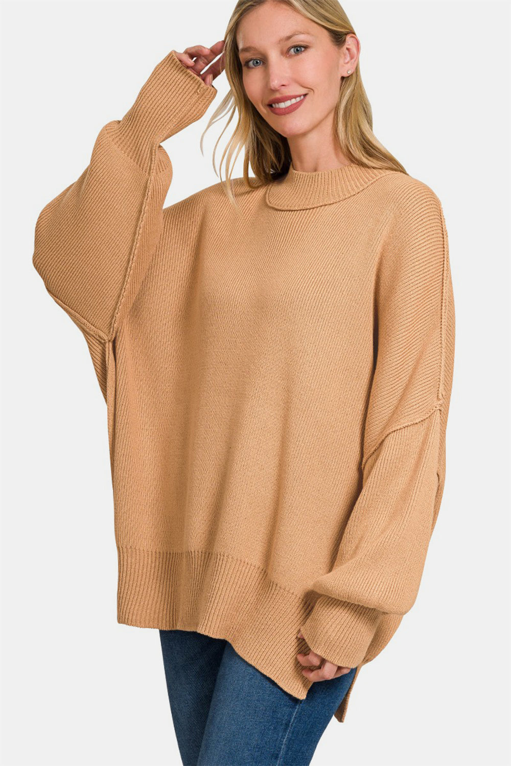 Zenana Side Sit Oversize Sweater - Tigbul's Variety Fashion Shop