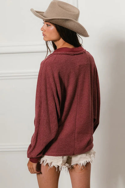 BiBi Cp French Terry Cut Edge Detail Collared Top - Tigbul's Variety Fashion Shop