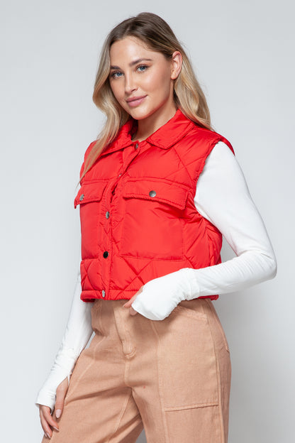 Snobbish Snap Down Quilted Crop Vest - Tigbul's Variety Fashion Shop