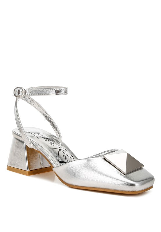 Silver Griselda Brooch Detail Ankle Strap Sandals - Tigbul's Variety Fashion Shop