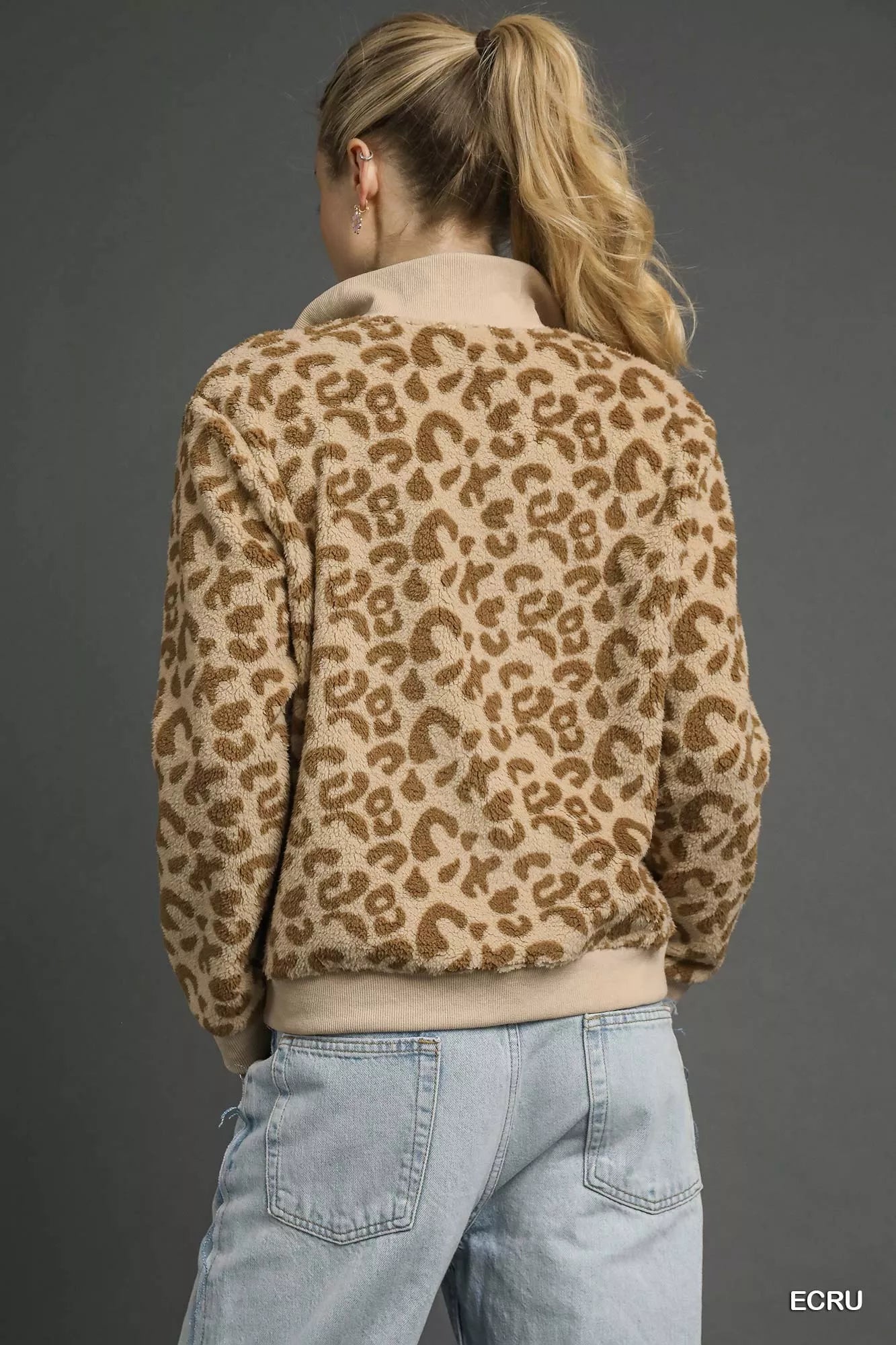 Umgee Leopard Print Quarter-Zip Sweatshirt - Tigbul's Variety Fashion Shop