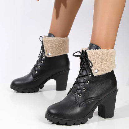 Lace Up Block Heels Boots - Tigbul's Variety Fashion Shop