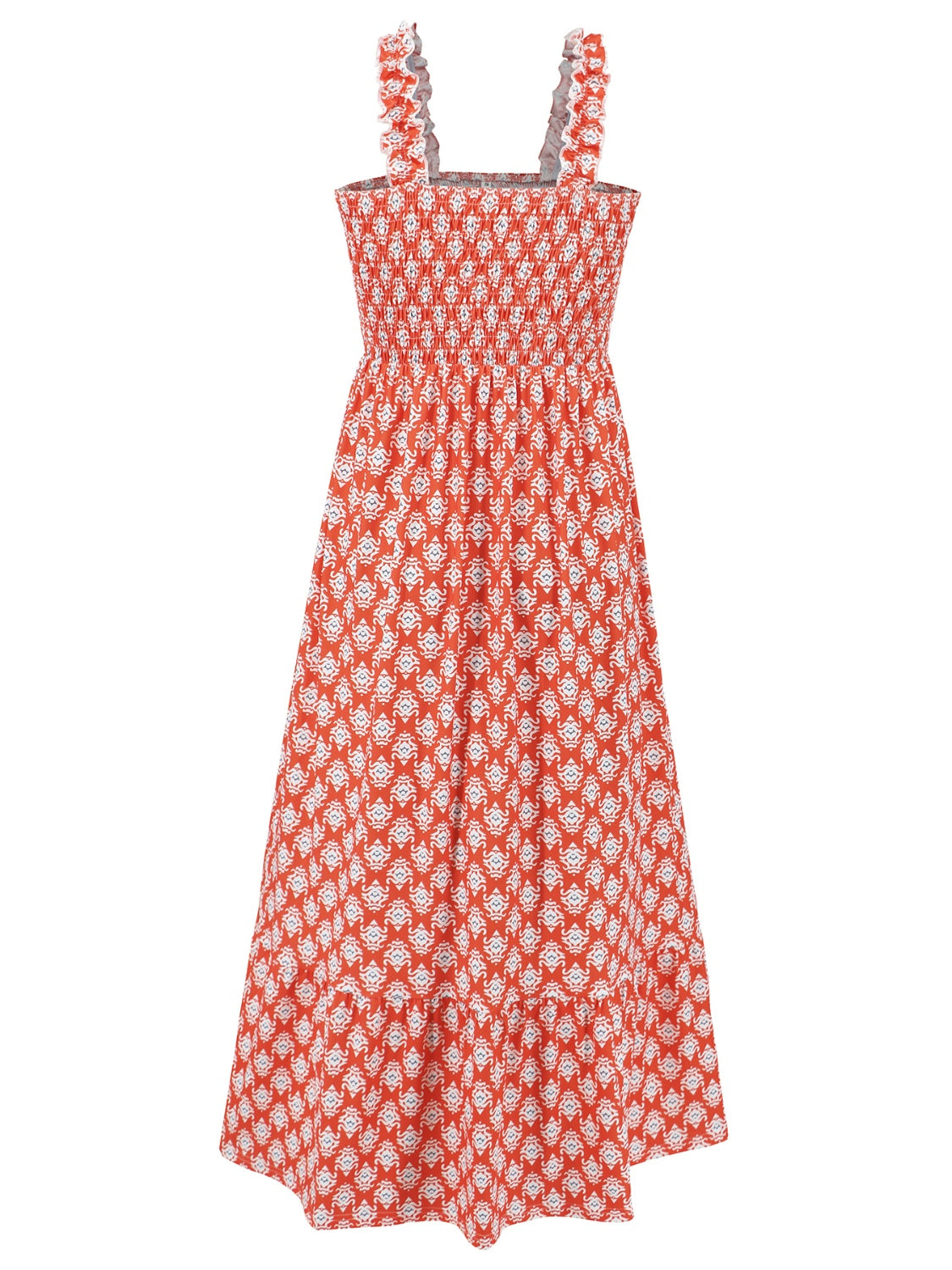 Smocked Printed Square Neck Sleeveless Dress - Tigbuls Variety Fashion