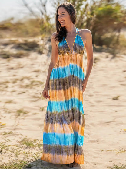 Tie-Dye Halter Neck Sleeveless Dress - Tigbuls Variety Fashion