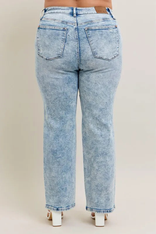 Judy Blue High Waist Mineral Wash Distressed 90's Straight Jeans - Tigbul's Variety Fashion Shop