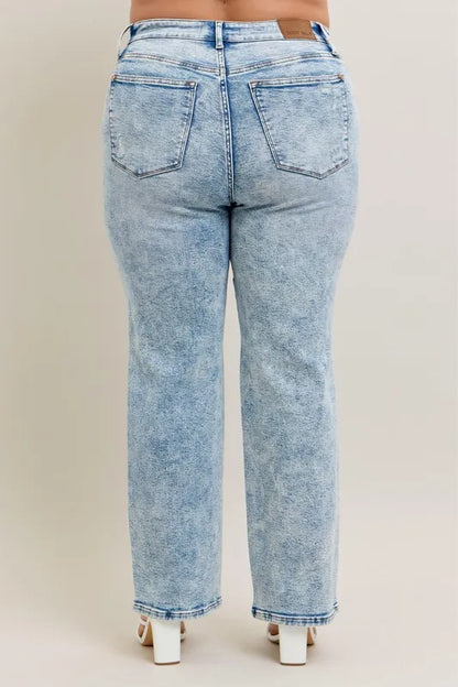 Judy Blue High Waist Mineral Wash Distressed 90's Straight Jeans - Tigbul's Variety Fashion Shop