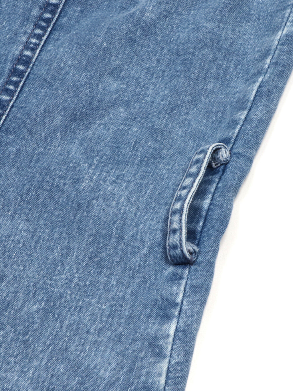 Light blue denim tie-detail at waist on button-front dress
