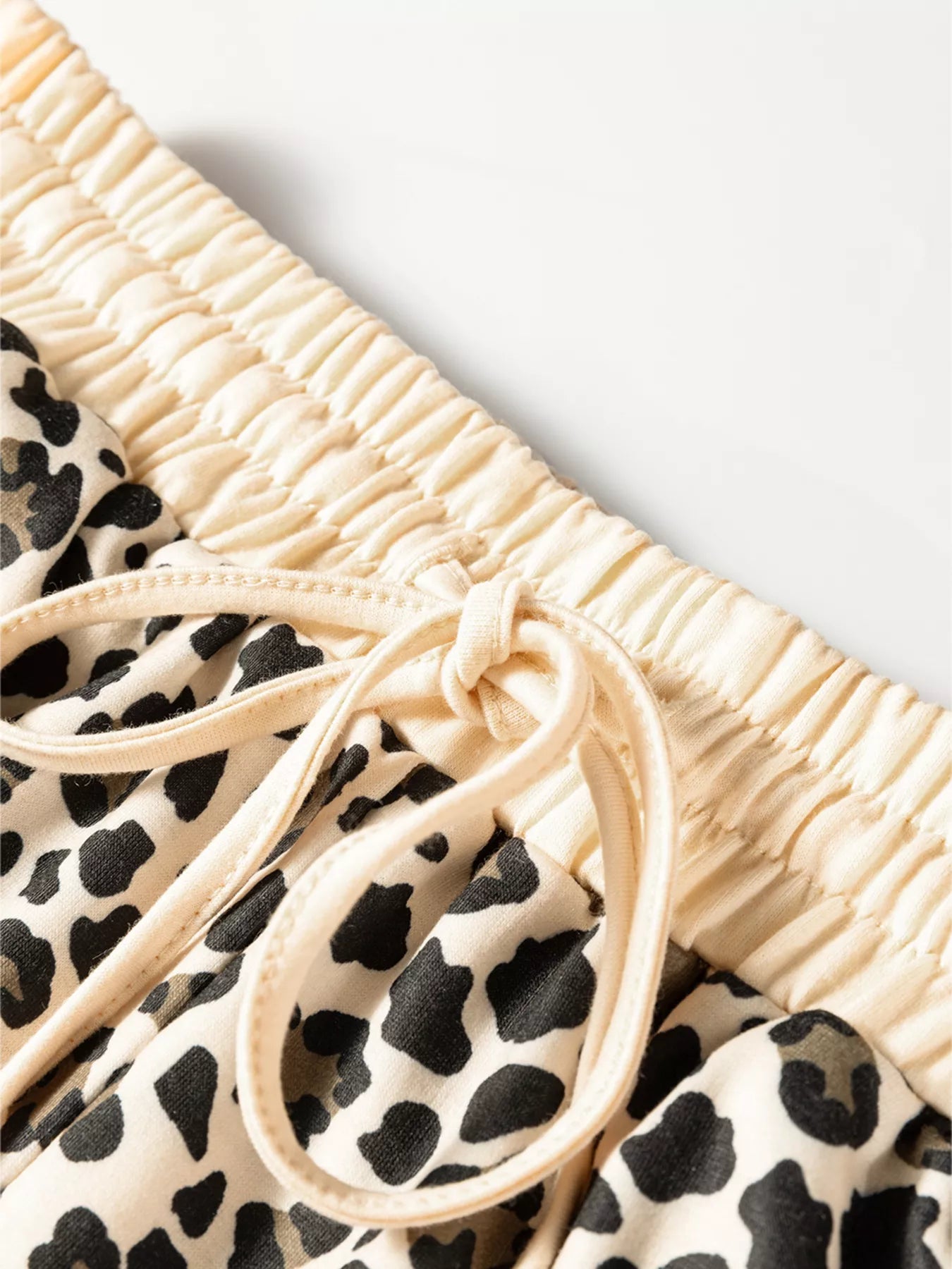 Leopard Print Contrast Trim Long Sleeve Pullover and Drawstring Shorts 2pcs Outfit - Tigbul's Variety Fashion Shop