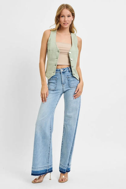 RISEN Full Size V Neck Button Down Vest - Tigbul's Variety Fashion Shop