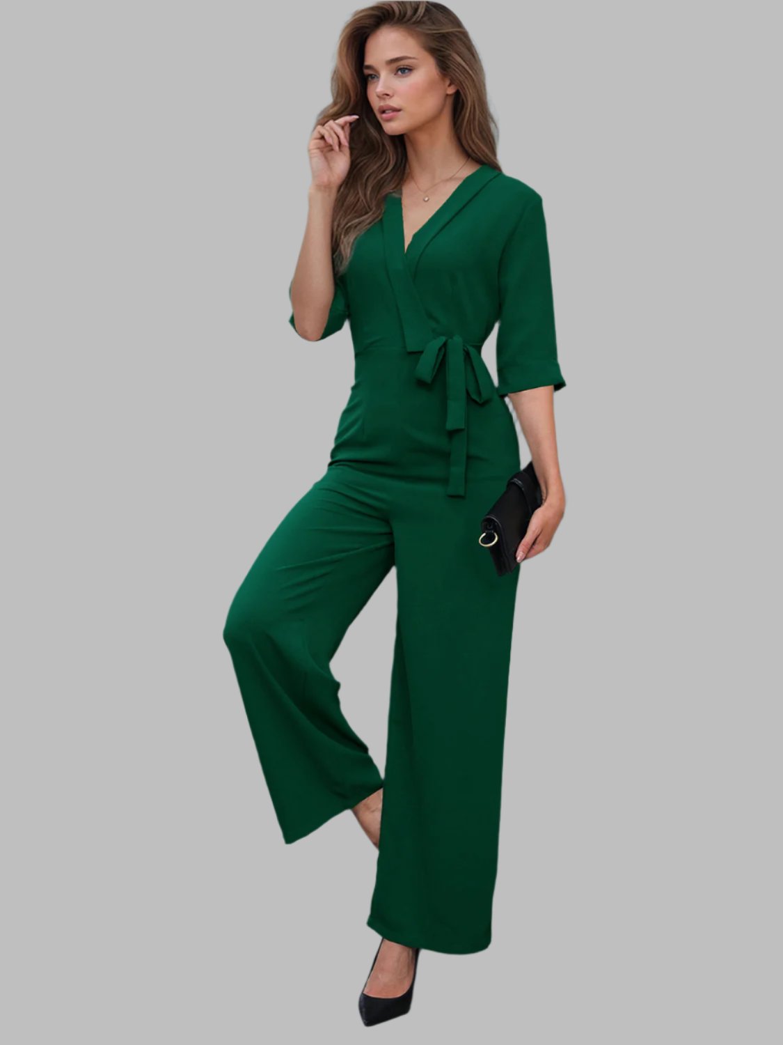 Surplice Half Sleeve Wide Leg Jumpsuit - Tigbuls Variety Fashion