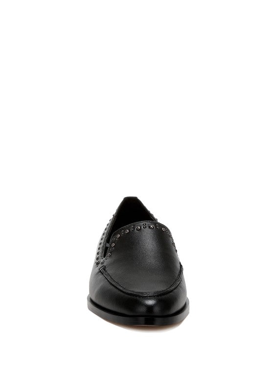 Wolferton Delicate Stud Detail Leather Loafers - Tigbul's Variety Fashion Shop