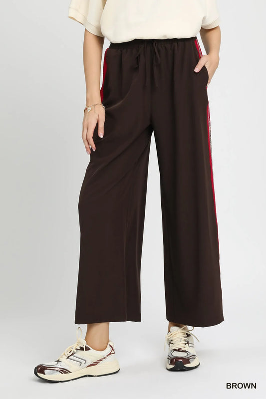 Umgee Wide Leg Pants with Contrast Side Trim - Tigbul's Variety Fashion Shop