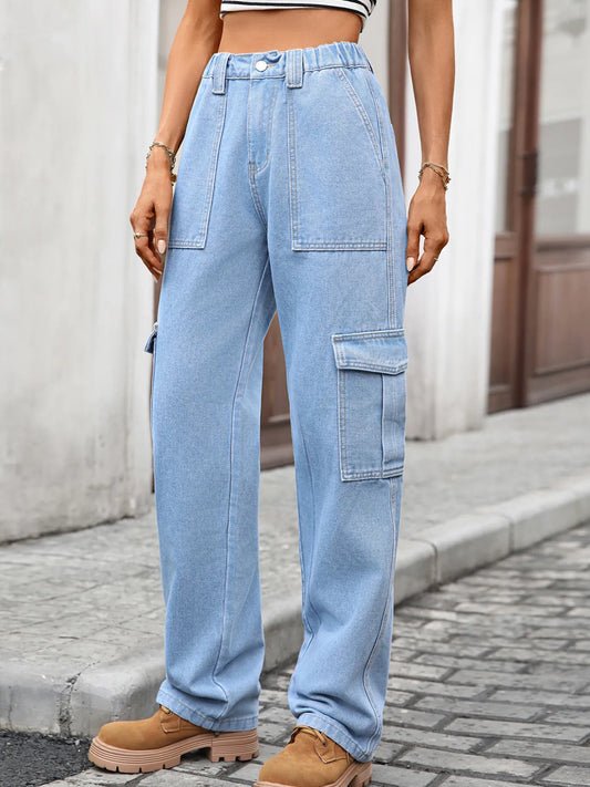 High-Waisted Cargo Jeans - Tigbul's Variety Fashion Shop