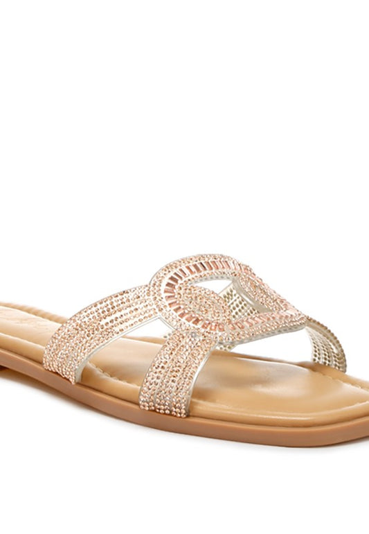 Minople Rhinestones Embellished Flat Sandals - Tigbul's Variety Fashion Shop