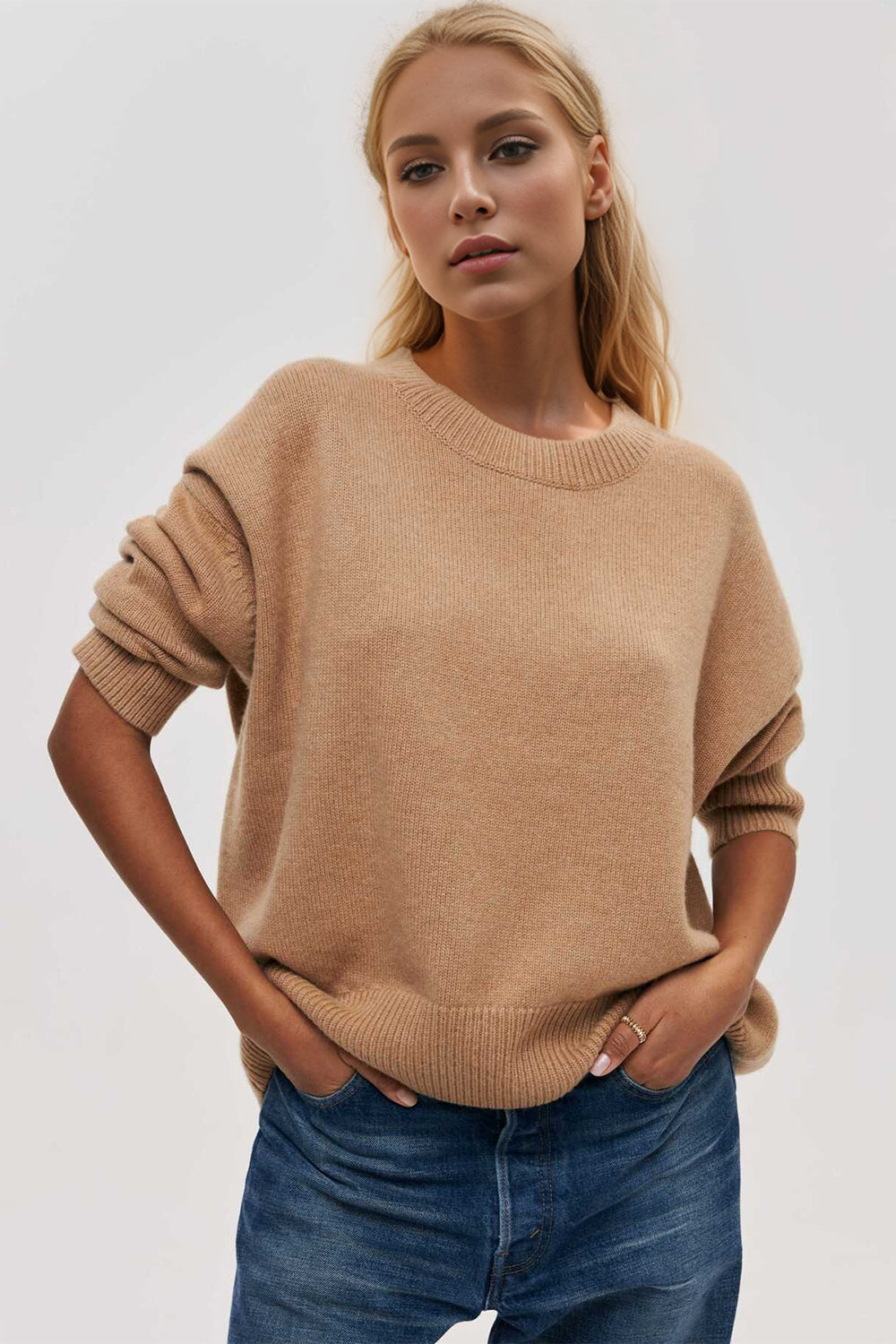 Basic Bae Round Neck Dropped Shoulder Long Sleeve Sweater - Tigbul's Variety Fashion Shop