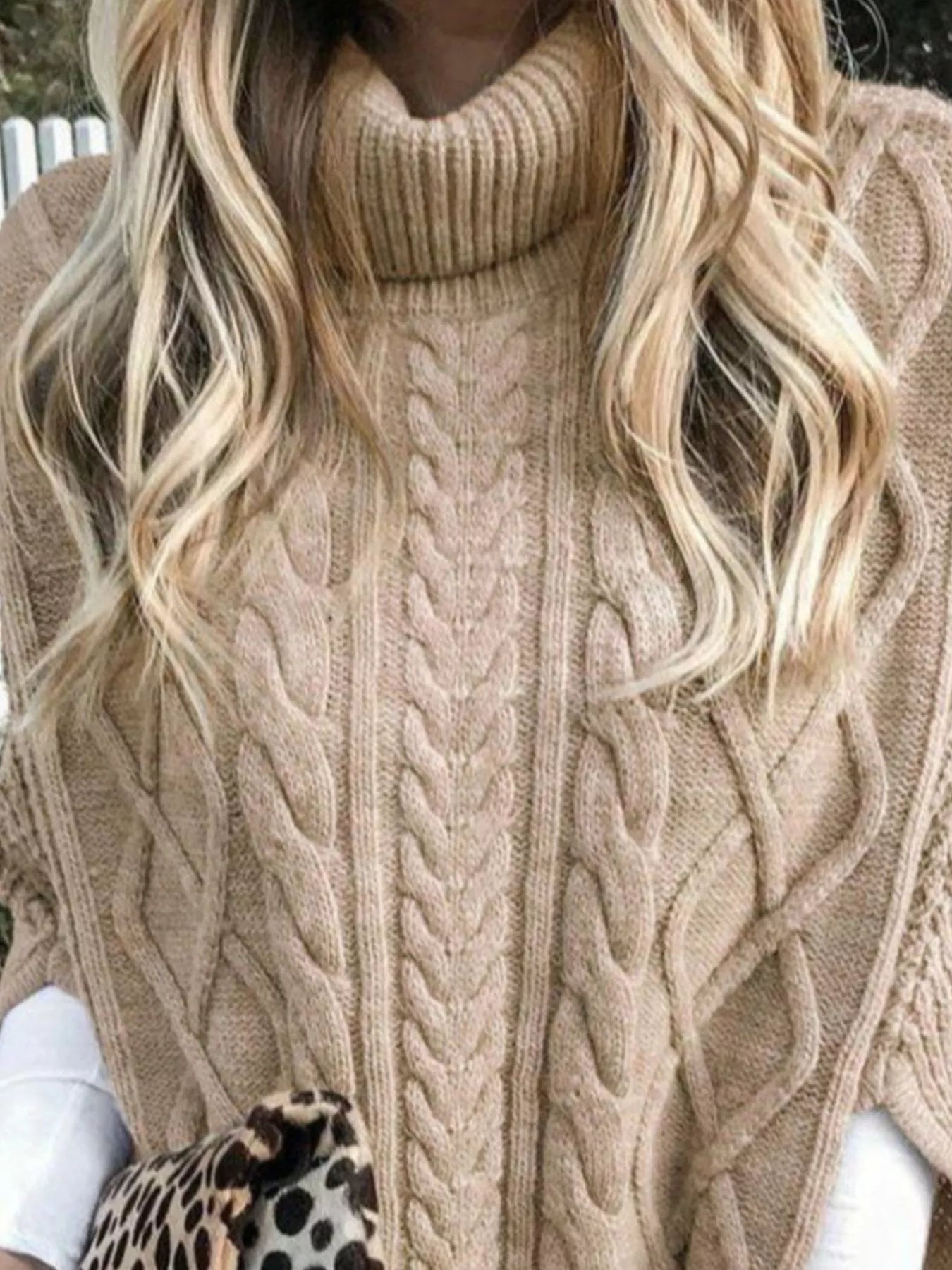 Chunky Cable Knit Turtleneck Poncho Cover Up - Tigbul's Variety Fashion Shop