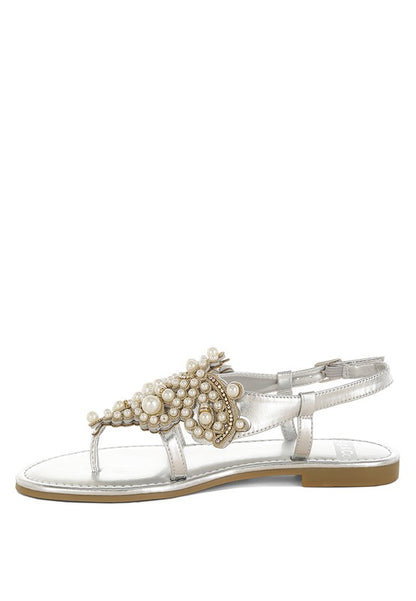Opazie Metallic Pearl Embellished Flats - Tigbul's Variety Fashion Shop