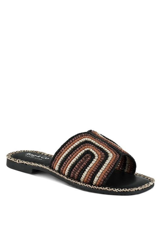 Kente Patterned Raffia Slip-On Flats - Tigbul's Variety Fashion Shop