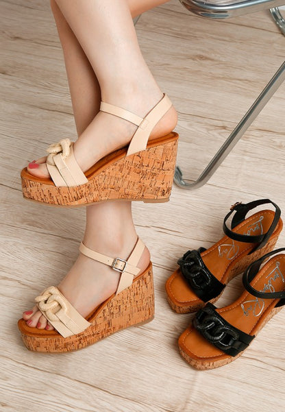 Emelda Cushion Chain Pin Buckle Wedges - Tigbul's Variety Fashion Shop