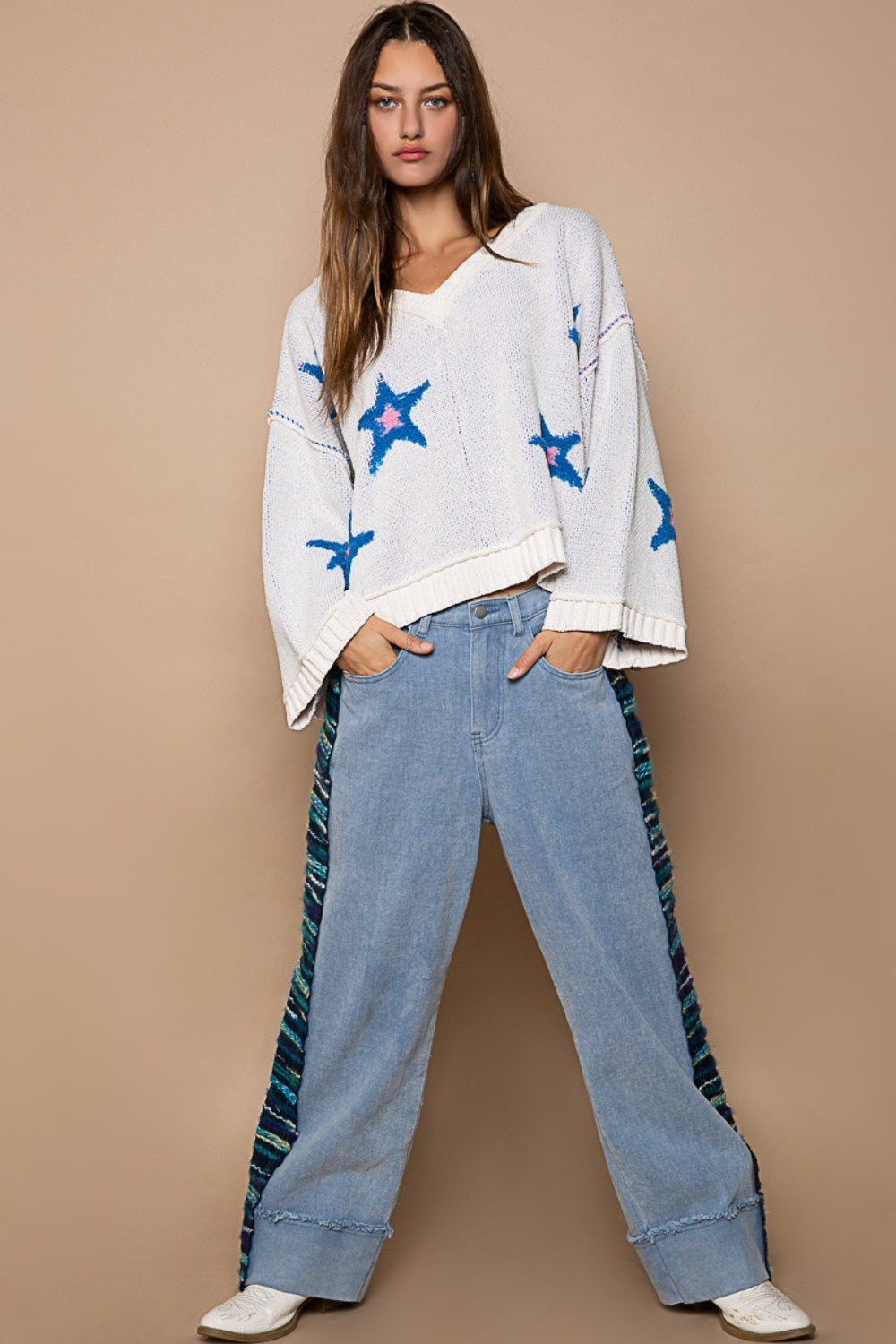 POL Long Sleeve Star Patch Sweater - Tigbul's Variety Fashion Shop