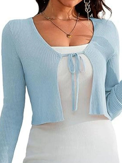 Tie-Front Long Sleeve Cardigan - Tigbul's Variety Fashion Shop