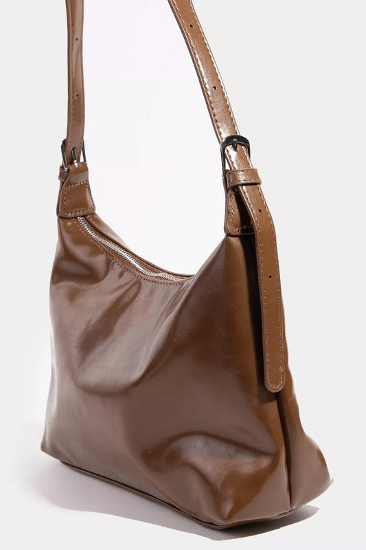 Fame Glossy Faux Leather Shoulder Bag - Tigbul's Variety Fashion Shop