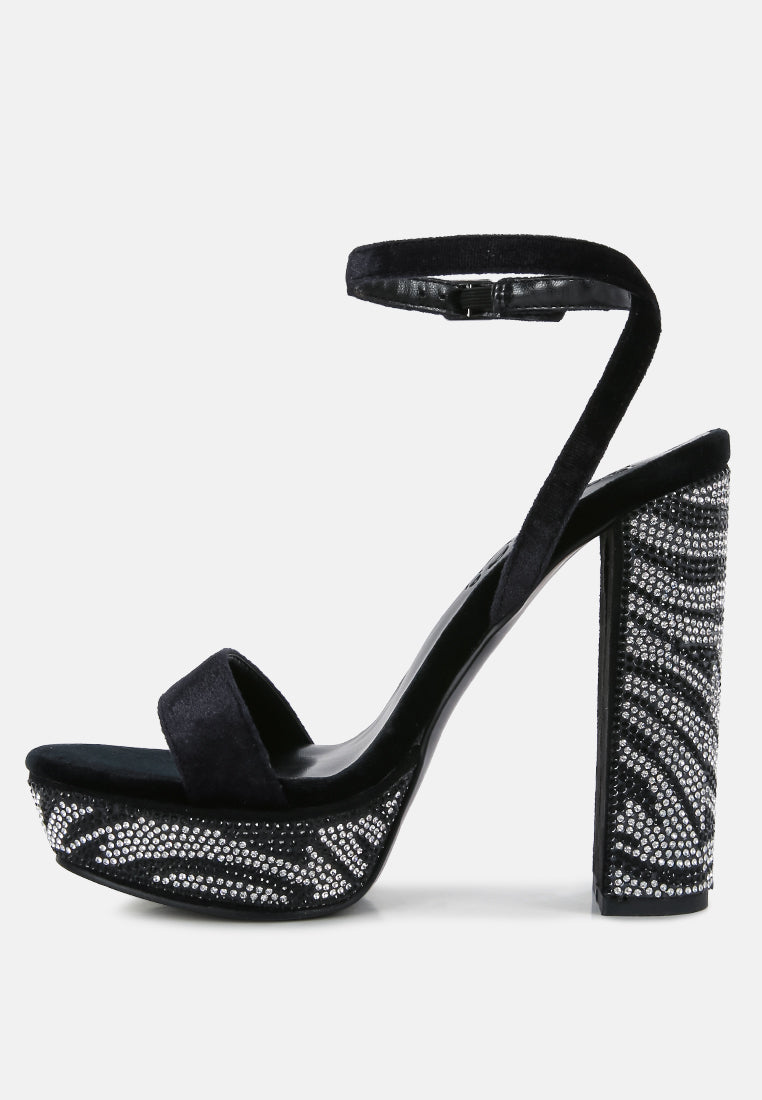 Zircon Rhinestone Patterned High Heel Sandals - Tigbul's Variety Fashion Shop