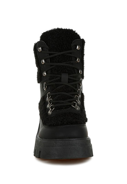 Wellerman Faux Fur Detail Chunky Hiker Boots - Tigbul's Variety Fashion Shop