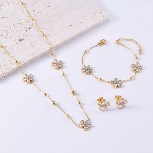 18K Gold-Plated Flower Jewelry Set - Tigbul's Variety Fashion Shop