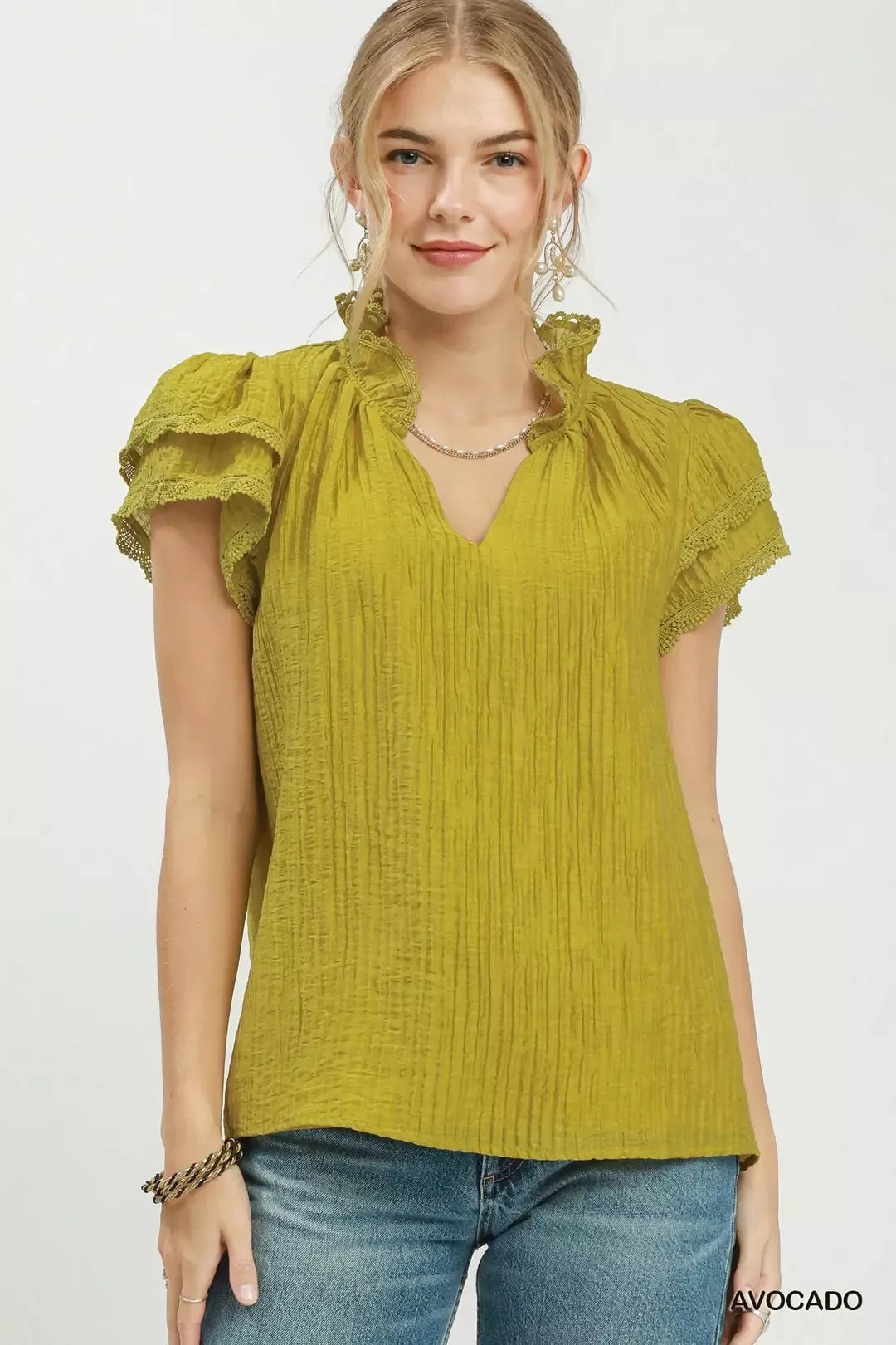 Umgee Lace Trim Ruffle Top - Tigbul's Variety Fashion Shop