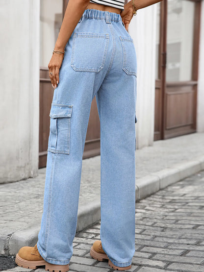 High-Waisted Cargo Jeans - Tigbul's Variety Fashion Shop