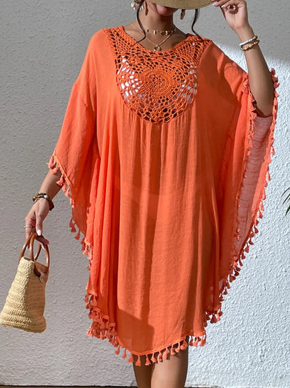 Tassel Cutout Scoop Neck Cover-Up Dress - Tigbul's Variety Fashion Shop