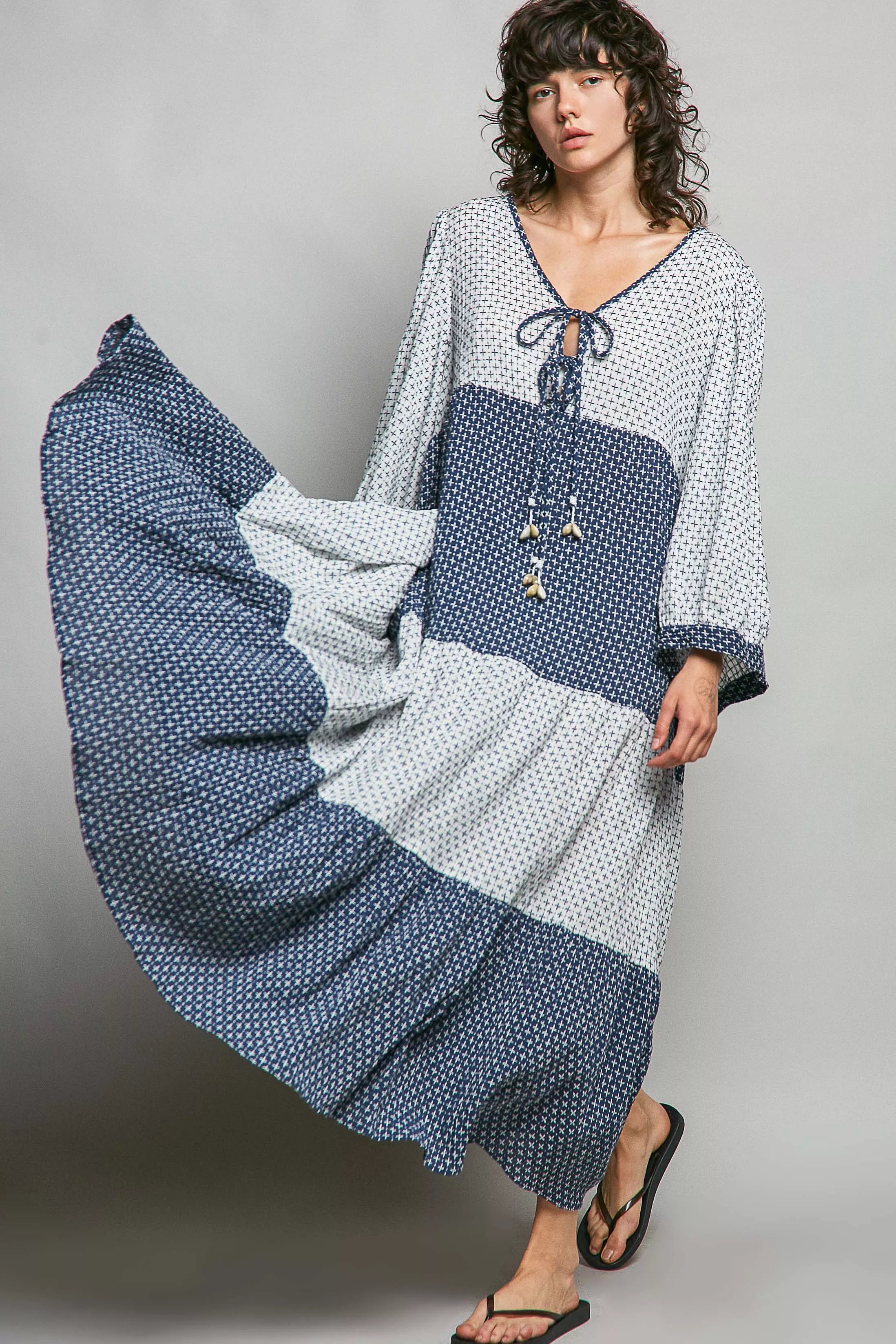 POL Tiered Boho Two-Tone Maxi Dress - Tigbul's Variety Fashion Shop