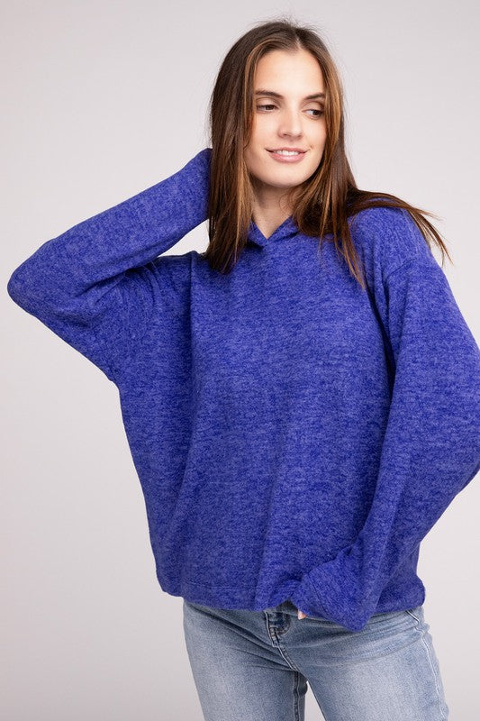 Hooded Brushed Melange Hacci Sweater - Tigbuls Variety Fashion