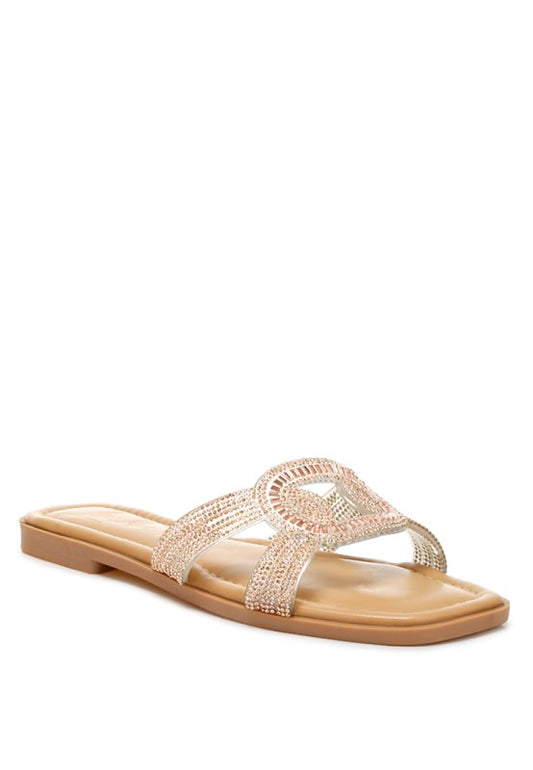 Minople Rhinestones Embellished Flat Sandals - Tigbul's Variety Fashion Shop