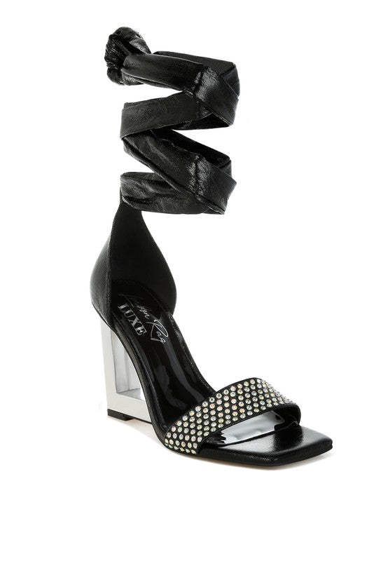 Hashira Rhinestone Studded Lace-Up Fantasy Heels - Tigbul's Variety Fashion Shop