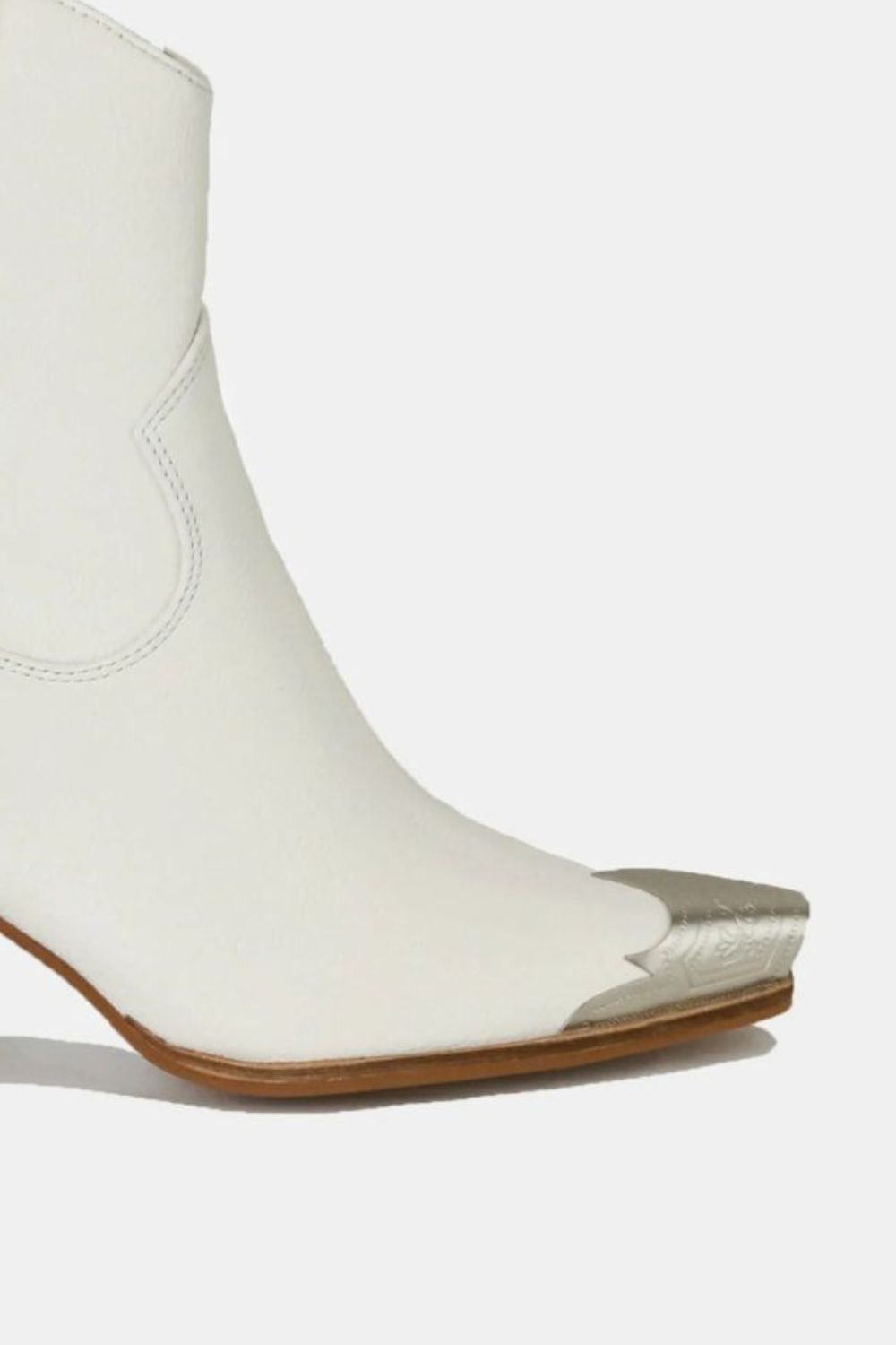 White Faux Leather Block Heel Boots with Side Zippers | Tigbuls