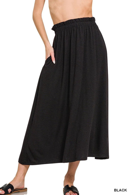 Black Paperbag Waist Midi Skirt With Pockets - Tigbul's Variety Fashion Shop