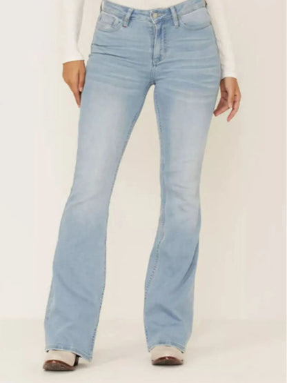 Full Size Wash Flare Jeans with Pockets Plus Size - Tigbul's Variety Fashion Shop