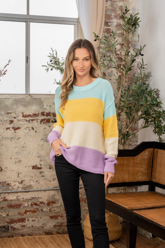 Sew In Love Full Size Color Block Exposed Seam Sweater - Tigbul's Variety Fashion Shop