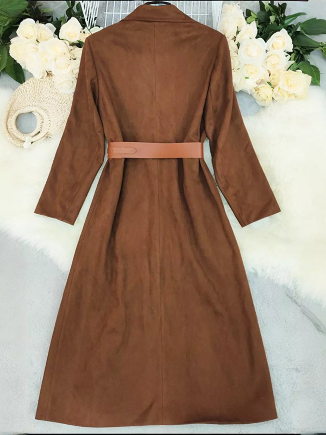Lapel Collar Longline Coat Khaki Outerwear | Tigbuls Variety Fashion