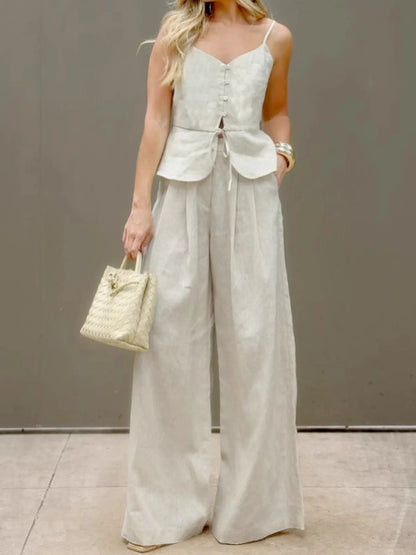 V-Neck Cami and Pants Set - Tigbul's Variety Fashion Shop