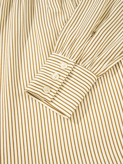 Stripe Collared Neck Cuffed Long Sleeve Drop Waist Mini Dress - Tigbul's Variety Fashion Shop