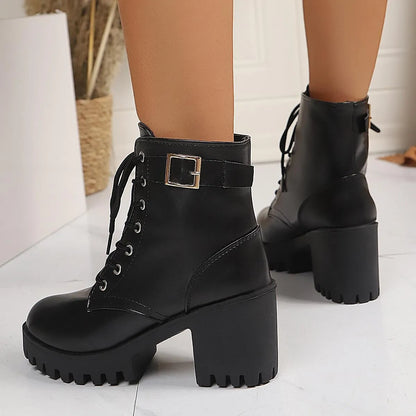 Combat Lace Up Boots with Buckle Straps - Tigbul's Variety Fashion Shop