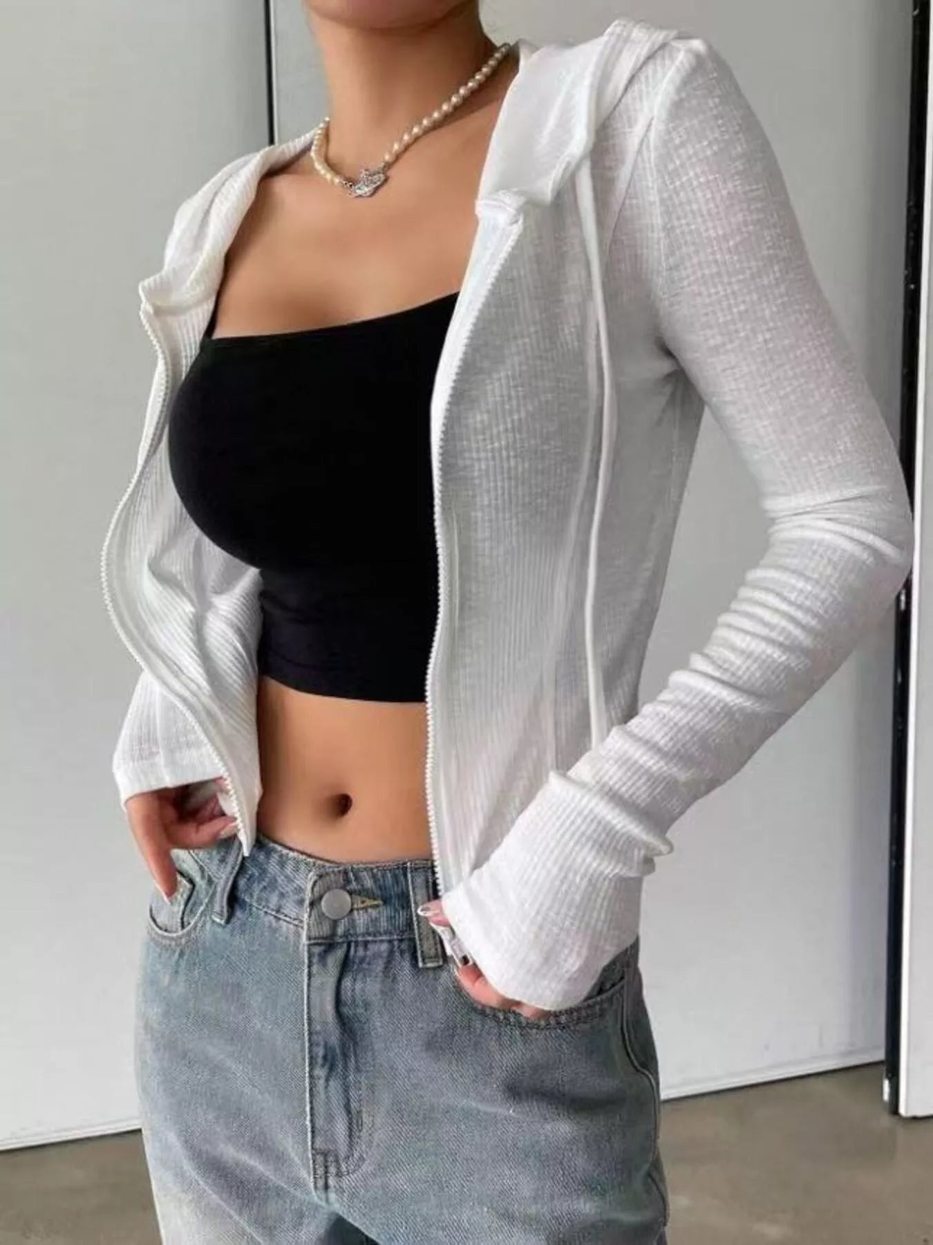 Ribbed Knit Cropped Zip-Up Outerwear - Tigbul's Variety Fashion Shop