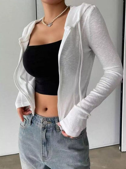 Ribbed Knit Cropped Zip-Up Outerwear - Tigbul's Variety Fashion Shop